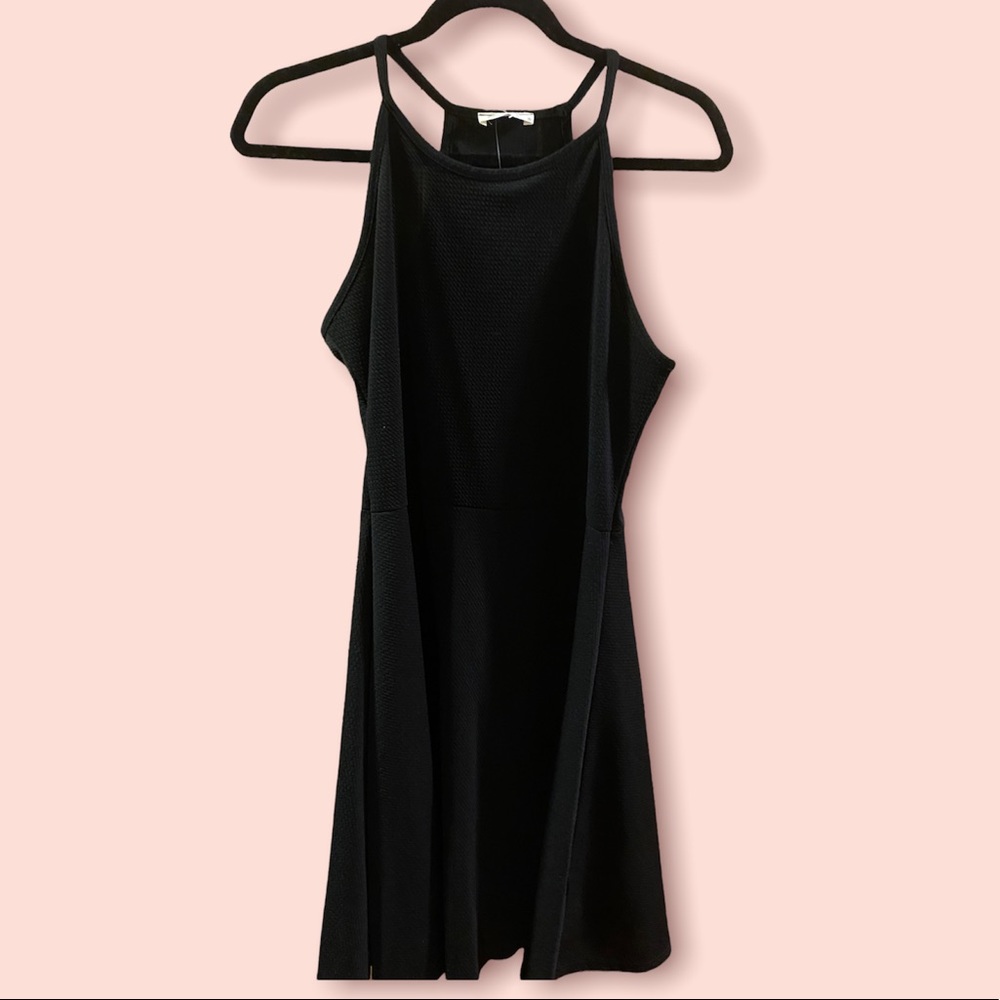 black halter fit and flare dress